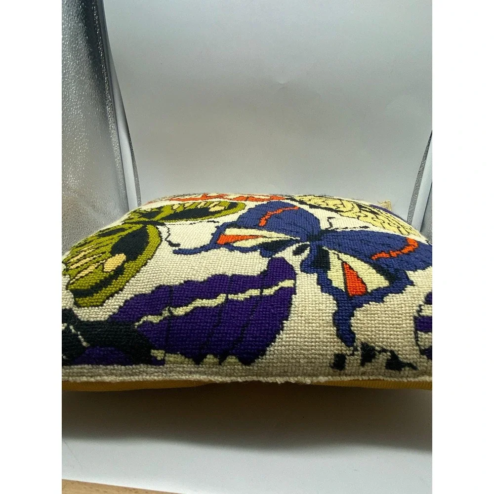 VTG Embroidered colorful Butterfly Throw‎ Pillow Corduroy Back Handmade READ